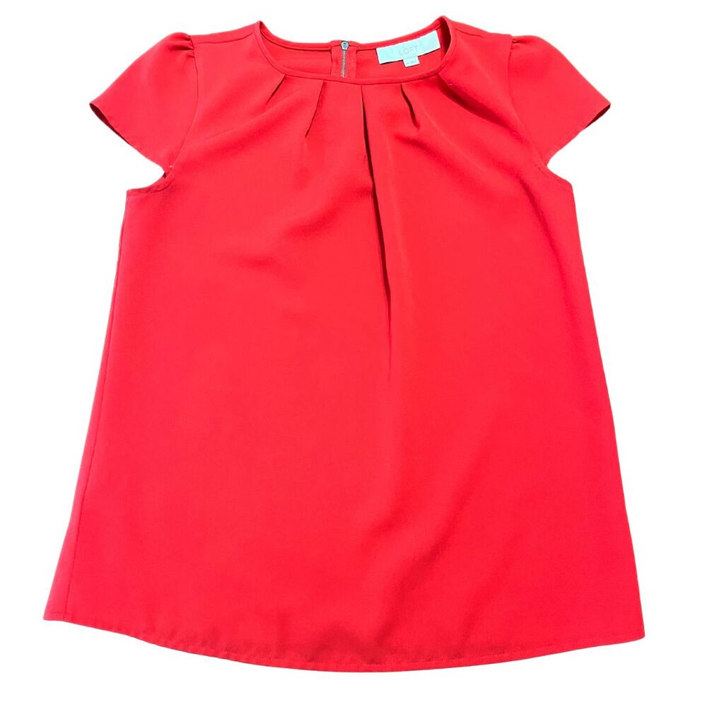 LOFT Ann Taylor Red Cap Sleeve Pleated Neck Blous Women's XS